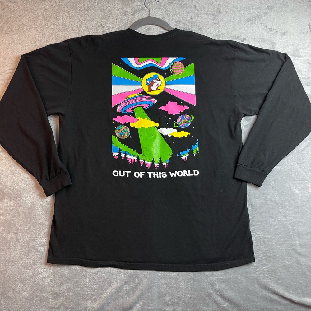 Buc-ees 2XL Shirt Long Sleeve Colorful Bright UFO Alien Out Of This World